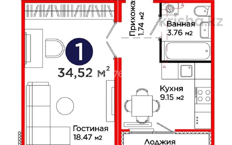 1-бөлмелі пәтер · 35 м² · 6/12 қабат, Сарыарка С902 902 — Бейбарыс, бағасы: 23.6 млн ₸ в Павлодаре — фото 15