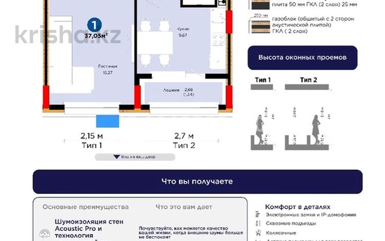1-бөлмелі пәтер · 38 м² · 3/9 қабат, Е 101 5, бағасы: 23.4 млн ₸ в Астане, Нура р-н — фото 2