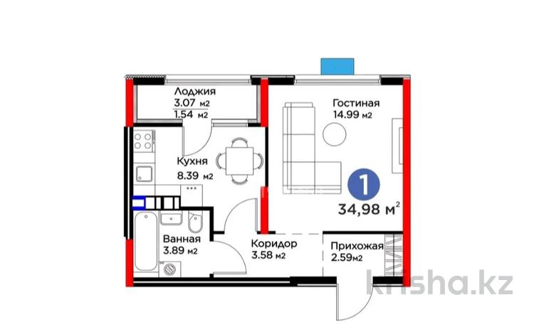1-бөлмелі пәтер · 35 м² · 6/6 қабат, Бауыржана Момышулы 11/14а, бағасы: 25.9 млн ₸ в Алматы, Алатауский р-н — фото 2