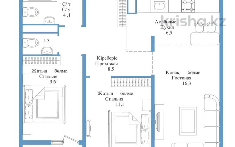 3-бөлмелі пәтер · 58.5 м² · 6/9 қабат, Райымбека — КОМИССИЯ ЖОК, бағасы: ~ 29 млн ₸ в Алматы, Наурызбайский р-н — фото 2