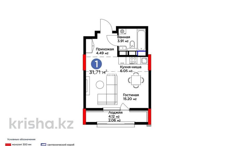 1-комнатная квартира · 32 м² · 14/14 этаж, Туран за 25 млн ₸ в Астане, Нура р-н — фото 2