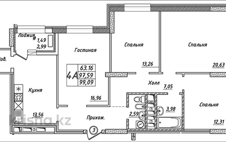 4-комнатная квартира, 99.09 м², Туркестан за ~ 42.3 млн 〒 в Астане, Есильский р-н — фото 2