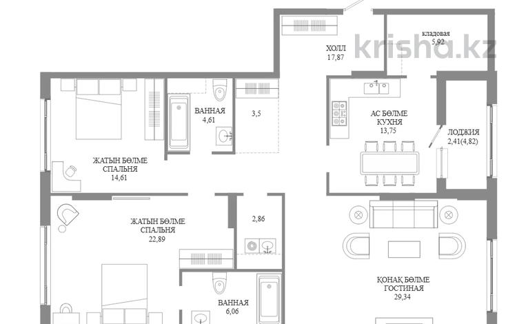 3-комнатная квартира · 122.82 м² · 4/12 этаж, А 32 2Б — БЕЗ КОМИССИИ / ТРИ КВАРТИРЫ НА ПЛОЩАДКЕ / ОГРОМНЫЙ ВЫБОР ПЛАНИРОВОК / ЗВОНИТЕ за ~ 106.8 млн ₸ в Астане, Сарайшык р-н — фото 2