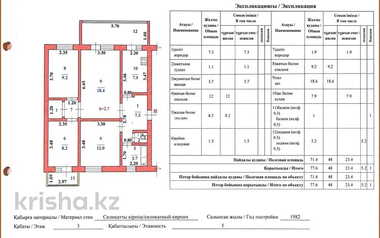 4-комнатная квартира · 77.6 м² · 3/5 этаж, Байсеитова 104 А — Саркырама за 40 млн ₸ в  — фото 2