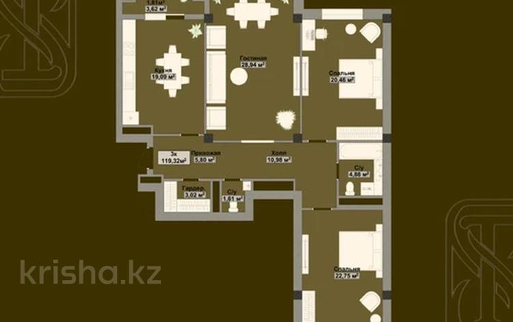 3-бөлмелі пәтер · 119 м² · 3 қабат, мкр. Алтын орда, Саздинское лесничество 228/7, бағасы: ~ 44 млн ₸ в Актобе — фото 2