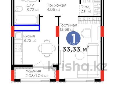1-комнатная квартира · 33.33 м² · 5/9 этаж, Е 908 23 за 20.5 млн 〒 в Астане, Нура р-н