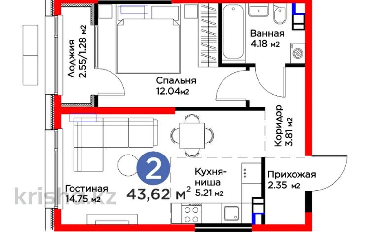 2-комнатная квартира · 44 м² · 4/6 этаж, ​Гажайып микрорайон 11/19 — Цена по акции: 31 406 400 ₸ за ~ 34.9 млн ₸ в Алматы, Алатауский р-н — фото 2