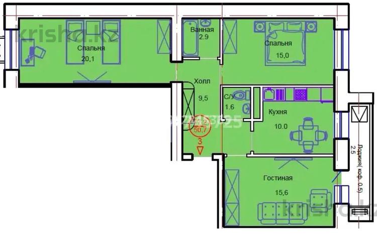 3-комнатная квартира · 77.4 м² · 4/12 этаж, Тауелсиздик 34/8 за 30 млн ₸ в Астане, Алматы р-н — фото 2