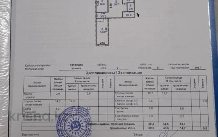 3-комнатная квартира, 59 м², 2/5 этаж, Абая