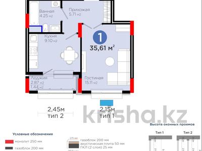 1-бөлмелі пәтер · 36 м² · 5/17 қабат, Е-899 5 — ГОРЯЧЕЕ ПРЕДЛОЖЕНИЕСАМАЯ НИЗКАЯ ЦЕНА, бағасы: 27 млн ₸ в Астане, Нура р-н