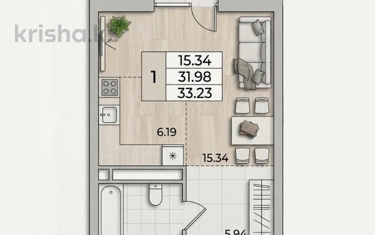 1-бөлмелі пәтер · 34.1 м² · 2/5 қабат, Карасай батыра, бағасы: 18.9 млн ₸ в  — фото 2