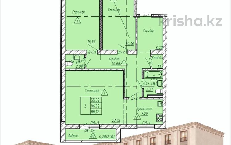 3-комнатная квартира · 88.12 м² · 2/5 этаж, Назарбаева — Шажимбаева за ~ 32.6 млн ₸ в Петропавловске — фото 2