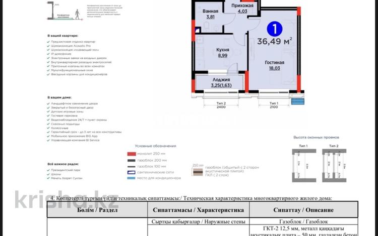 1-бөлмелі пәтер · 36.49 м² · 2 қабат, Сагадат Нурмагамбетов 17, бағасы: 25.5 млн ₸ в Астане, Сарайшык р-н — фото 2