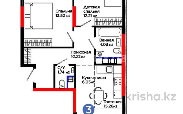 3-бөлмелі пәтер · 67 м² · 2/9 қабат, Қайтпас 1 ш/а., Толеметова 12, бағасы: 48.5 млн ₸ в Шымкенте, Каратауский р-н — фото 2