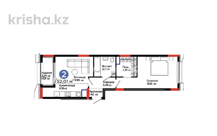 2-бөлмелі пәтер · 52 м² · 2/9 қабат, Сагадат Нурмагамбетов 15, 16, бағасы: 40 млн ₸ в Астане, Сарайшык р-н — фото 2
