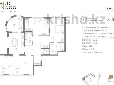 3-бөлмелі пәтер · 126.6 м² · 4/12 қабат, А 32 2Б — проспект Тауелсыздык и ул. Калдаякова, бағасы: ~ 118.6 млн ₸ в Астане, Сарайшык р-н