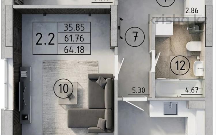 2-комнатная квартира · 64.18 м² · 5/12 этаж, Исмаилова 46 за 30 млн ₸ в Петропавловске — фото 2