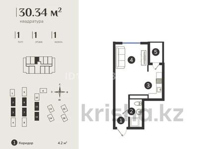 1-комнатная квартира · 30.34 м² · 7/7 этаж, Естай 39/3 — Кульджинский тракт, Алатауская трасса, Новый Апорт за 16 млн ₸ в Алматы, Медеуский р-н