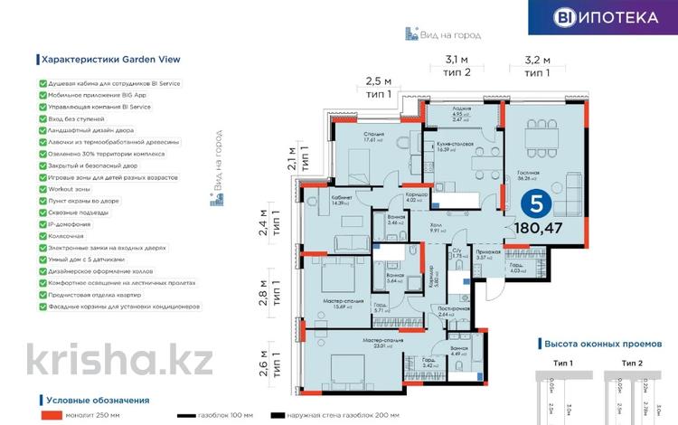 5-комнатная квартира, 180 м², 3/20 этаж, Бухар жырау за ~ 140 млн 〒 в Астане, Есильский р-н — фото 2