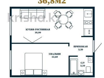 2-бөлмелі пәтер · 36.8 м² · 8/10 қабат, Мухамедханова 28, бағасы: 15.7 млн ₸ в Астане, Нура р-н