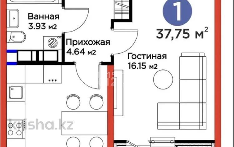 1-бөлмелі пәтер · 38 м² · 1/16 қабат, мкр Шымсити, ​Туркия 1280/2 — Туркия көшесі, бағасы: 18.5 млн ₸ в Шымкенте, Абайский р-н — фото 2