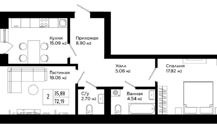 2-бөлмелі пәтер · 72 м² · 1/5 қабат, Алтын орда, бағасы: 28.8 млн ₸ в Актобе — фото 2