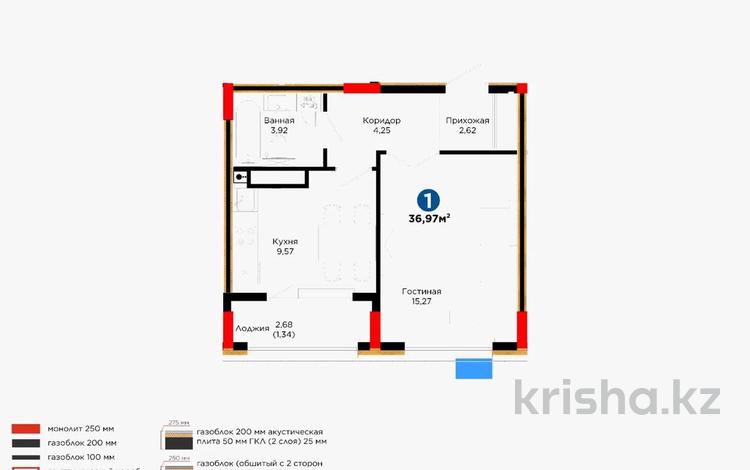 1-комнатная квартира · 38 м² · 3/9 этаж, Е 101 за 23.3 млн 〒 в Астане, Нура р-н — фото 2