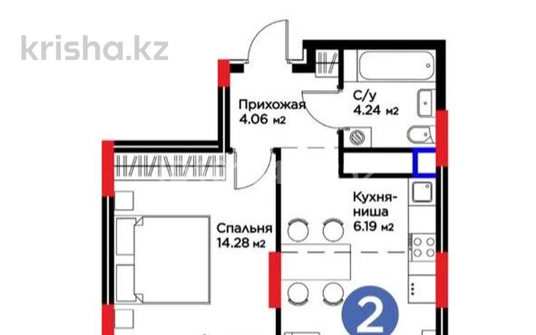 2-бөлмелі пәтер · 46.24 м² · 4/17 қабат, Турар Рыскулов 18/7 — Кайсенова, бағасы: 36 млн ₸ в Астане, Есильский р-н — фото 2