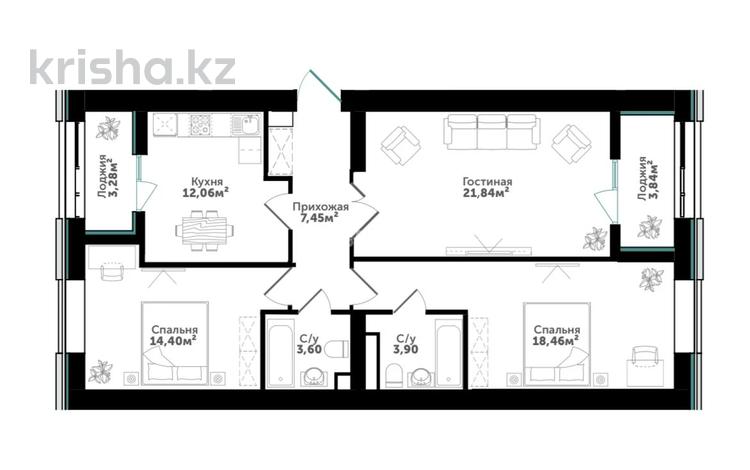 3-комнатная квартира, 84.8 м², 4/9 этаж, Мангилик Ел 36/3