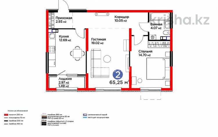 2-бөлмелі пәтер · 65.25 м² · 5/6 қабат, Тараз 8/1, бағасы: 45 млн ₸ в Алматы, Турксибский р-н — фото 3