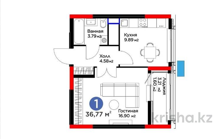 1-комнатная квартира, 37 м², 16/22 этаж, Туран 56 за 19.8 млн 〒 в Астане, Есильский р-н — фото 2