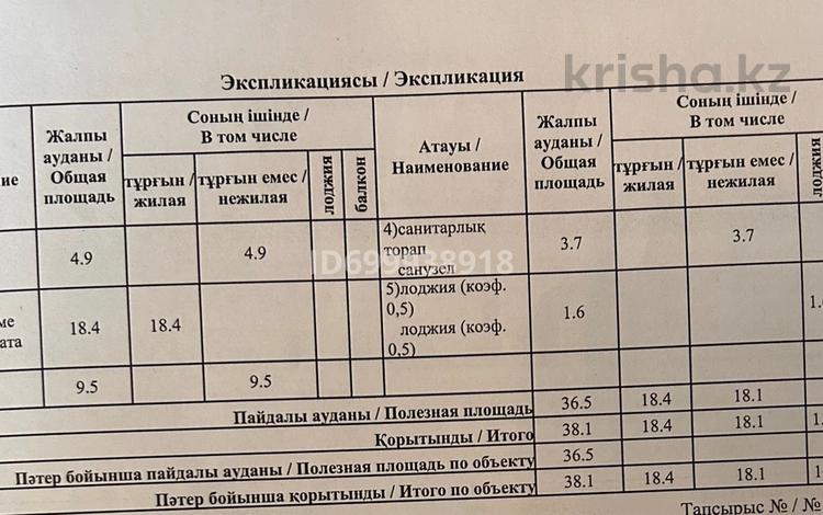 1-комнатная квартира · 38.1 м² · 2/12 этаж, Жубан Молдагалиев 1