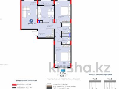 3-комнатная квартира · 90.48 м² · 9/9 этаж, ​Аль-Фараби проспект 73а за 57 млн ₸ в Астане, Есильский р-н