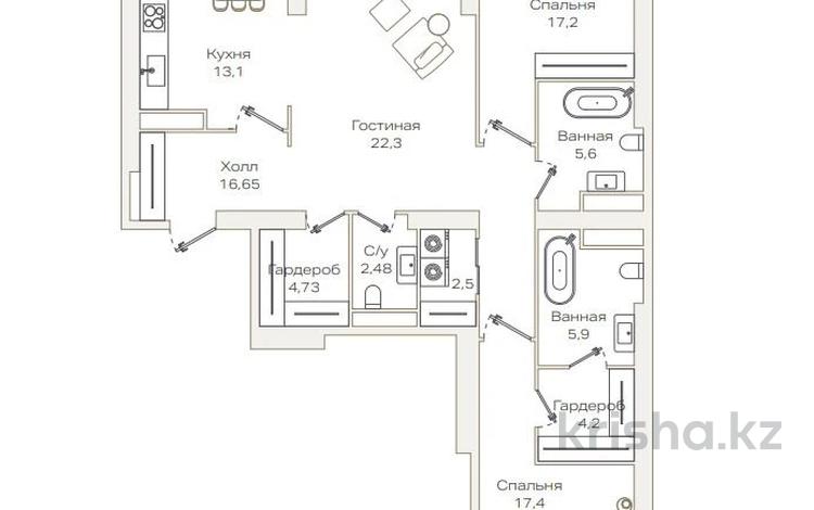 3-комнатная квартира · 114 м² · 3/9 этаж, Маркова 77 за ~ 137.2 млн 〒 в Алматы, Бостандыкский р-н — фото 2