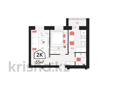 2-комнатная квартира · 55 м² · 9/9 этаж, Назарбаева 160 — ул.Рабочая, ул.Бородина, Трудовые Резервы, Парк Победы, Складская за 22 млн 〒 в Костанае