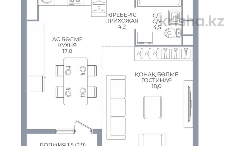 2-бөлмелі пәтер · 46 м² · 8/16 қабат, Сатпаева 90/58, бағасы: 38 млн ₸ в Алматы, Бостандыкский р-н — фото 2