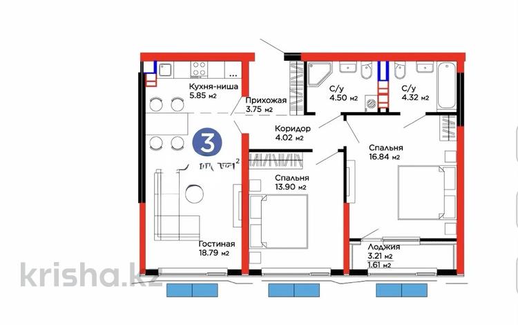 2-бөлмелі пәтер · 71 м² · 5/9 қабат, Ақжар ш/а., Белжайлау 47а, бағасы: 51 млн ₸ в Алматы, Наурызбайский р-н — фото 2