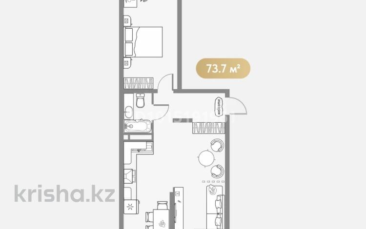 3-бөлмелі пәтер · 73.7 м² · 7/12 қабат, Шұғыла ш/а. 342/1, бағасы: 37.1 млн ₸ в Алматы, Наурызбайский р-н — фото 2