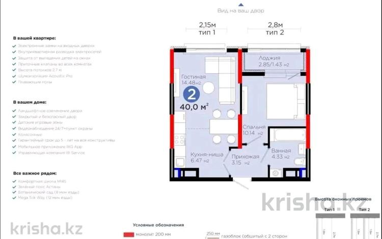 2-комнатная квартира · 40 м² · 17/17 этаж, Е 908 23 — ВИДОВАЯ на ELLINGTON MALL, сдача Август 2026 г. БЕЗ опозданий за ~ 25.8 млн ₸ в Астане, Нура р-н — фото 2