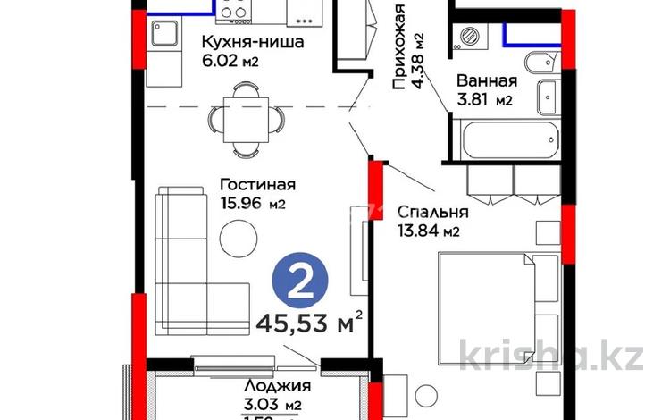 2-бөлмелі пәтер, 46 м², 9/12 қабат, Е 915 15 — Улы Дала, бағасы: 20.5 млн 〒 в Астане, Есильский р-н — фото 2