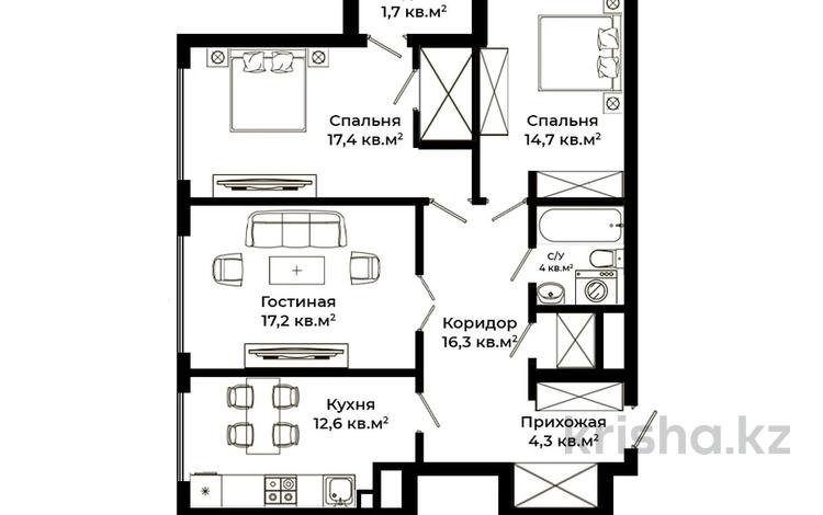 3-комнатная квартира, 89.7 м², 15/18 этаж, E-10 J за 68.5 млн 〒 в Астане — фото 33