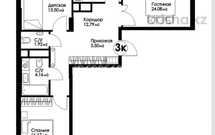3-комнатная квартира, 87.3 м², 9/9 этаж, Е-36 5 — Напротив Водно-зеленого квартала за 40 млн 〒 в Астане, Нура р-н — фото 2