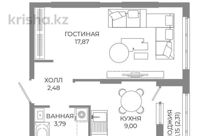 1-бөлмелі пәтер · 35 м² · 6/9 қабат, Пересечение ул. Калдаякова и ул. Жургенова 30/1, бағасы: 23 млн ₸ в Астане, Сарайшык р-н — фото 2