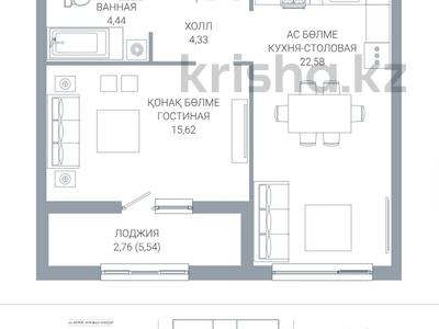 1-комнатная квартира · 49.73 м², по ул. Ханов Керея и Жанибека, напротив Президентского парка 48 — БЕЗ КОМИССИИ! за ~ 37.1 млн ₸ в Астане