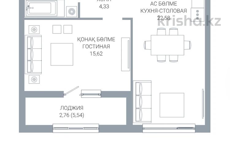 1-комнатная квартира · 49.73 м², по ул. Ханов Керея и Жанибека, напротив Президентского парка 48 — БЕЗ КОМИССИИ! за ~ 37.1 млн ₸ в Астане — фото 8