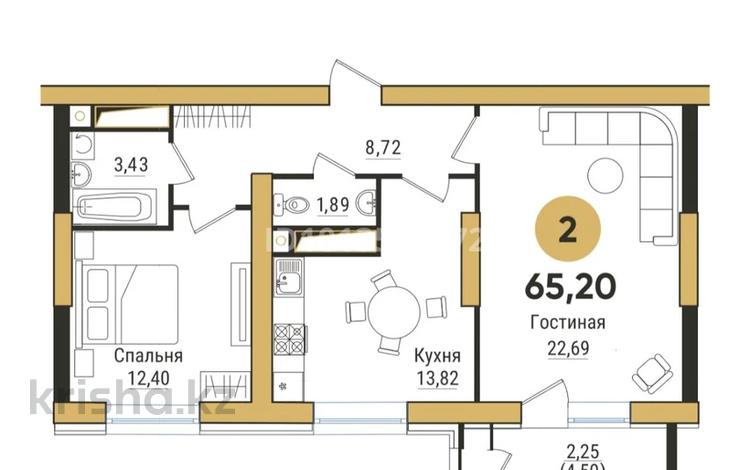 2-бөлмелі пәтер · 65.2 м² · 15/19 қабат, К.Кайсенова 55/1, бағасы: ~ 35.9 млн ₸ в Усть-Каменогорске — фото 2