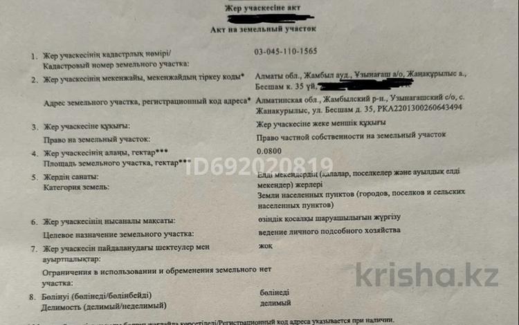 Жер телімі · 8 сотық, Бесшам 35, бағасы: 3.5 млн ₸ в Узынагаш — фото 2