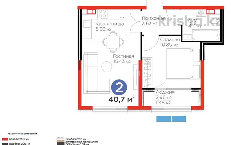 2-бөлмелі пәтер · 40.7 м² · 3/6 қабат, ​Приканальная БАК 99а, бағасы: 38.5 млн ₸ в Алматы, Медеуский р-н — фото 2