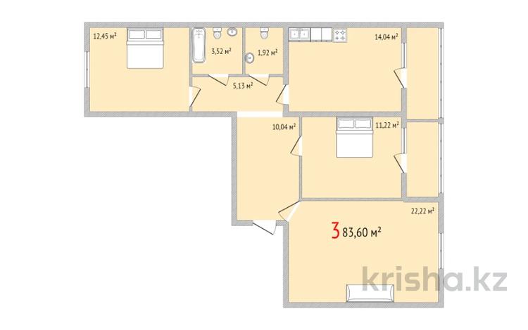 3-комнатная квартира, 84.04 м², 9/9 этаж, 70 квартал 48 за ~ 29.4 млн 〒 в Костанае — фото 2