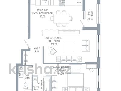 2-бөлмелі пәтер · 66.93 м² · 2/9 қабат, По ул. Ханов Керея и Жанибека, напротив Президентского парка, бағасы: ~ 52.9 млн ₸ в Астане